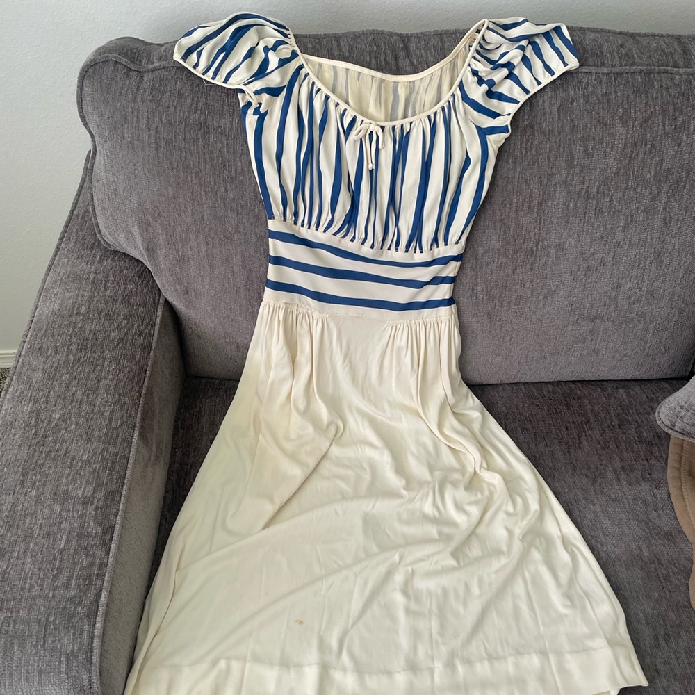 Vintage 1940’s Cream and Blue Striped Dress